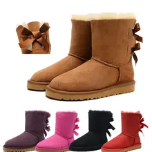 Брендовые зимние женские теплые ботинки; Женские Классические австралийские короткие ботинки; Высококачественная теплая женская обувь из натуральной кожи с бантом; большой размер 44