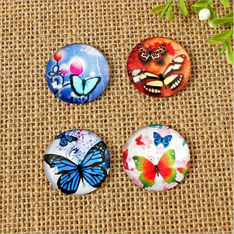 50pcs/lot Mixed Round Flatback Dome Fancy Butterfly Photo Glass Cabochon 8mm--35mm DIY Jewerly Earrings Accessories Jewelry Findings