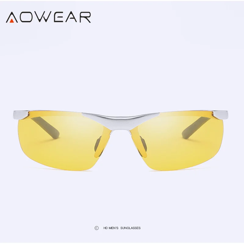 AOWEAR, качественные, HD, очки ночного видения, мужские, для ночного вождения, без оправы, солнцезащитные очки, мужские, s, поляризационные, для водителей автомобиля, желтые очки, очки