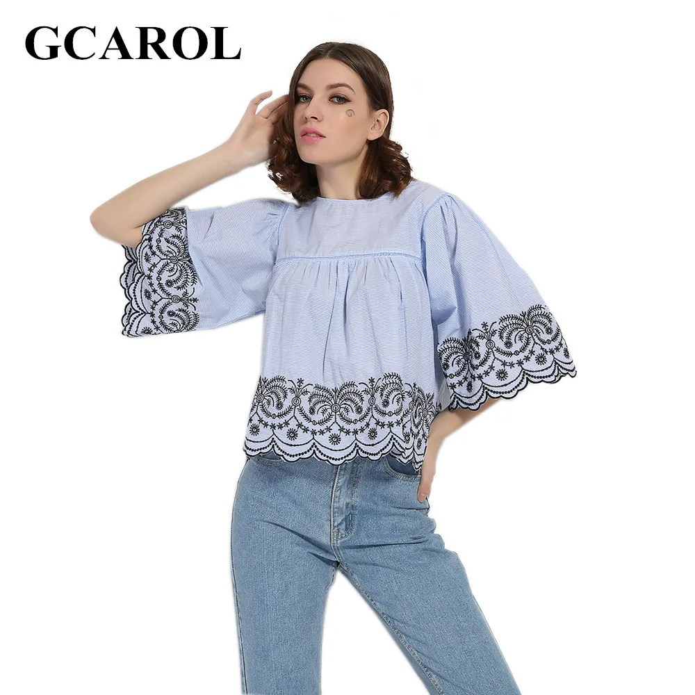 Online Buy Wholesale Baby Doll Blouses From China Baby Doll GCAROL 2017 Women Embroidery Floral Blouse 3/4 Sleeve Baby Doll Tops Flare Sleeve High - Online Buy Wholesale Baby Doll Blouses From China Baby Doll