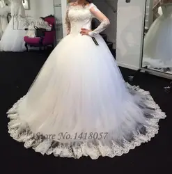 Великолепный зимний с длинным рукавом кружева свадебные платья 2016 Vestido де Casamento бисера бальное платье свадебные платья невесты платье