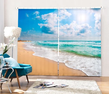 

Beautiful beach sea 3D Blackout Curtains For Bedding room Living room Tapestry Office Hotel Drapes Cortinas Wall Decorative