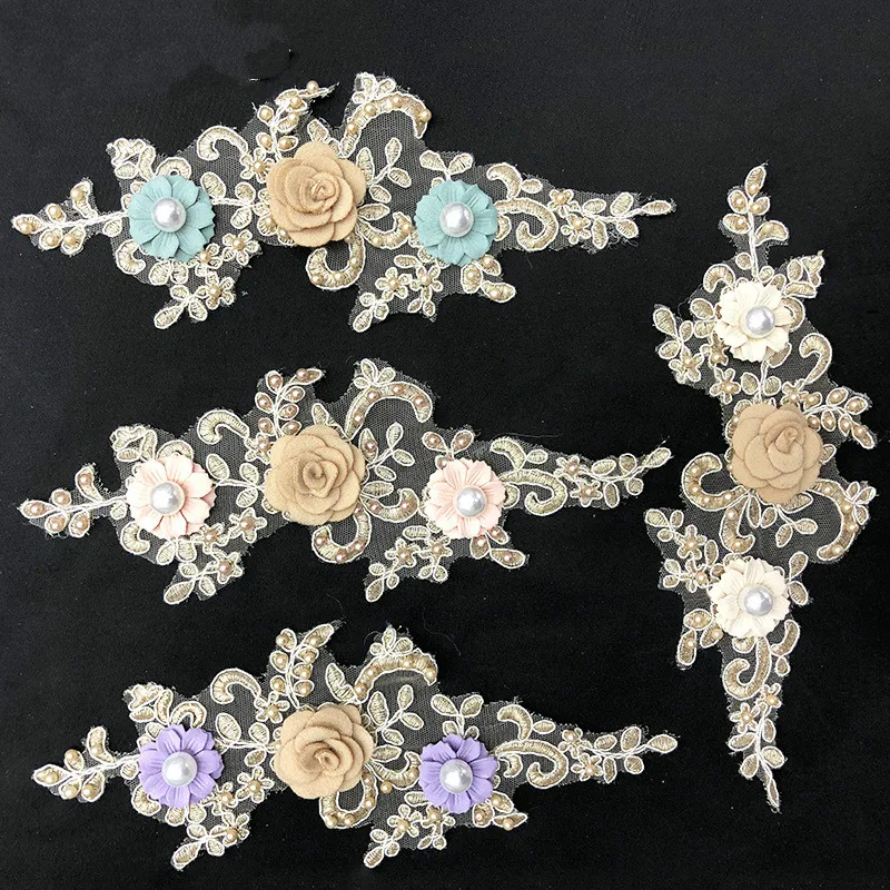 

Hand-made embroidery beading pearl cording lace flower applique for clothing embroidery lace DIY patch