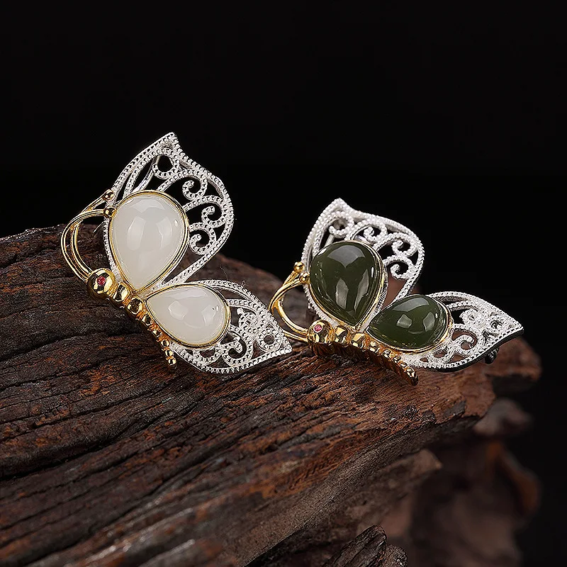 

100% Authentic 925 Sterling Silver Exquisite Butterfly Mosaic Natural Stone Fashion Brooch For Women Designer Brooches