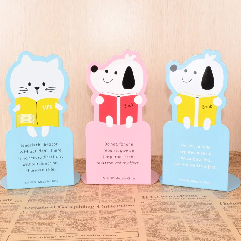 2Pcs/Set Metal Bookends Decorative Bookend Cute Animal Book Holder for