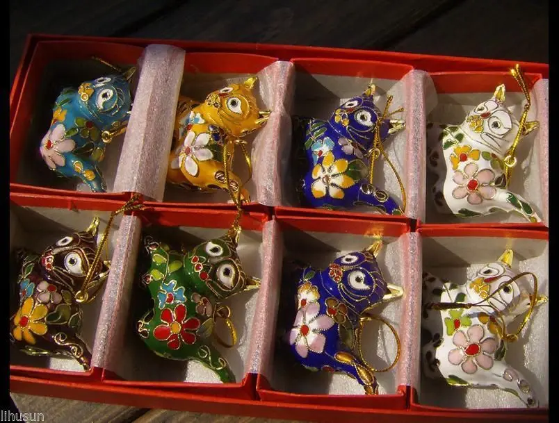 

Brand new 10PCS CHINESE HANDMADE Cloisonne enamel cat Christmas Ornaments