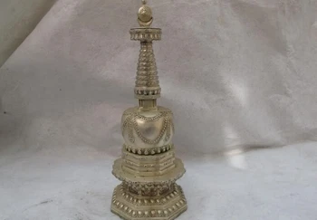 

USPS to USA S2819 14" Tibet Buddhism temple White Copper Silver Buddha Pagoda tope tower dagoba