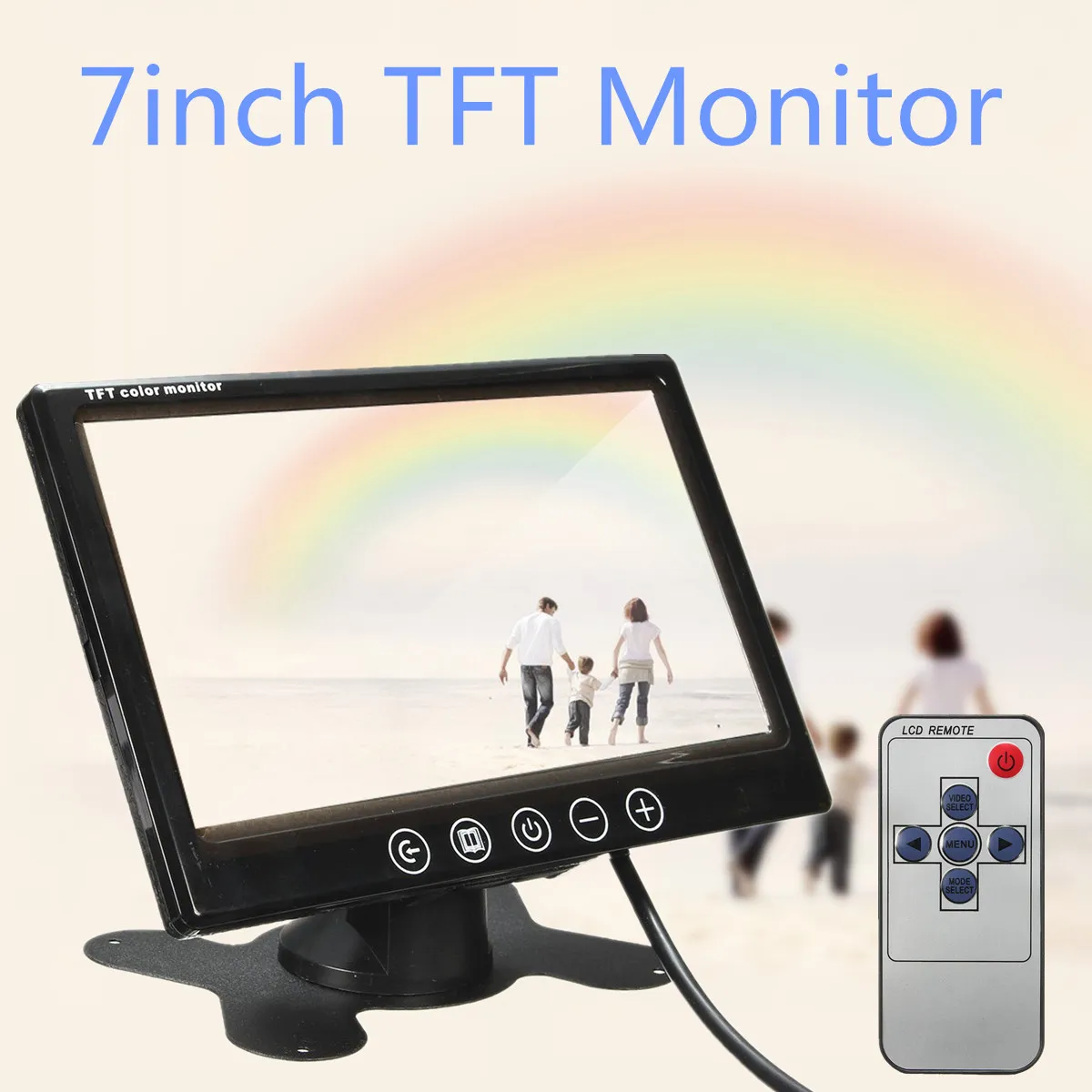 

7 inch TFT LCD Car Monitor Rearview Screen HDMI VGA DVD Digital Display HD Resolution Parking Backup Camera +Remote Control