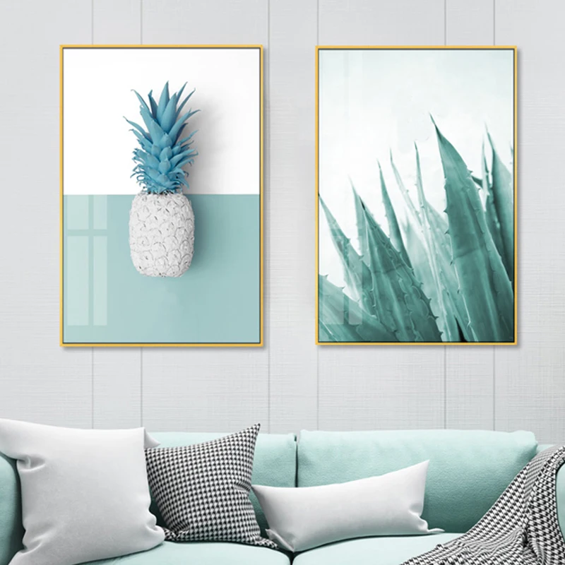 Современная мята зеленый ананас растения принты скандинавские стены искусства холст картины поп плакат фотографии для гостиной дома декоративные