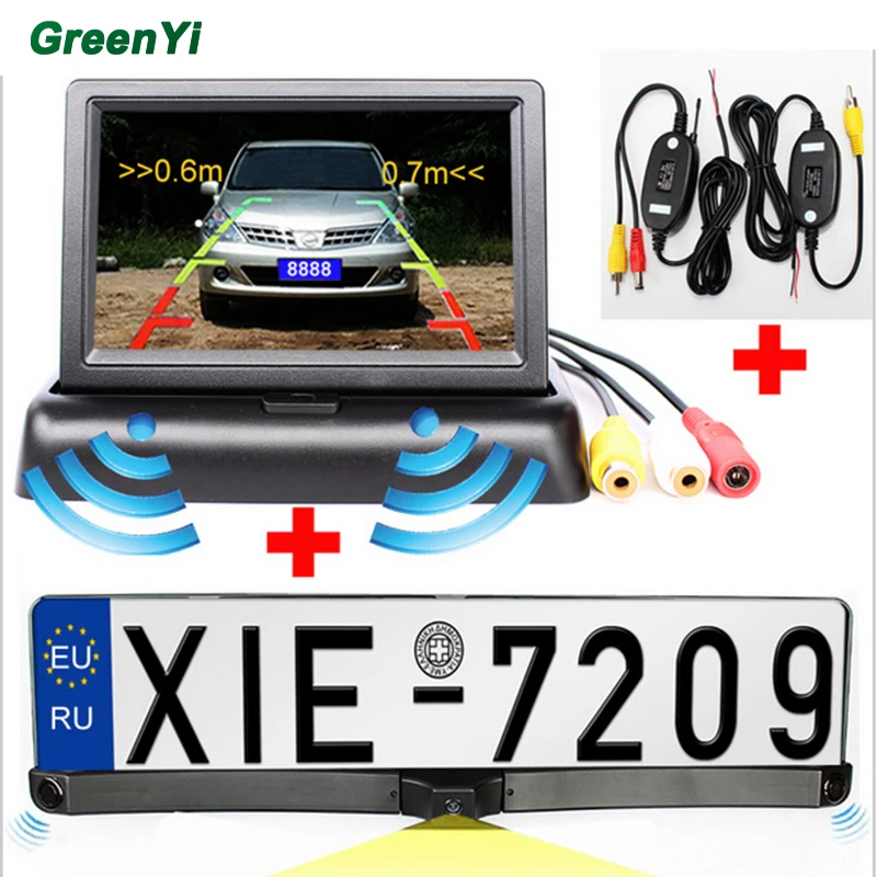 imágenes para 4.3 ''monitor Del Coche 2.4G Wireless CCD HD Aparcamiento Inversa Marco de la Matrícula de Dos de Radar de Marcha Atrás Cámara de Visión trasera Aparcamiento Kit imágenes para 4.3 ''monitor Del Coche 2.4G Wireless CCD HD Aparcamiento Inversa Marco de la Matrícula de Dos de Radar de Marcha Atrás Cámara de Visión trasera Aparcamiento Kit