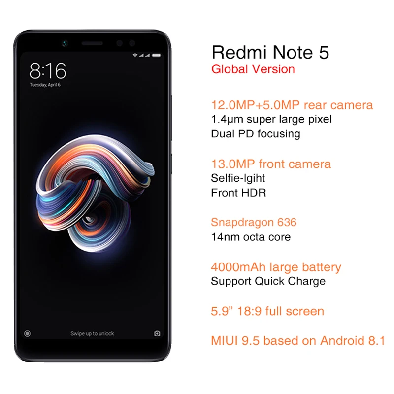 Глобальная версия Xiaomi Redmi Note 5 3GB 32GB мобильный телефон Snapdragon 636 Octa Core Note5 смартфон 99