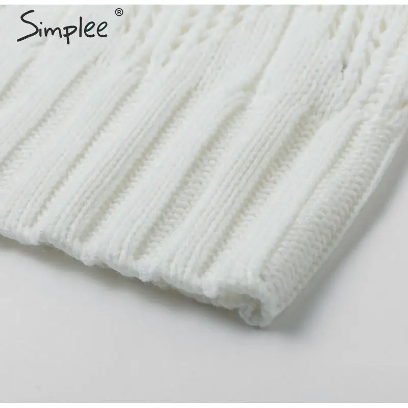 Simplee Водолазка вязаный женский пуловер свитер Осень зима вязаный пуловер Свободные белые женские теплые джемпер