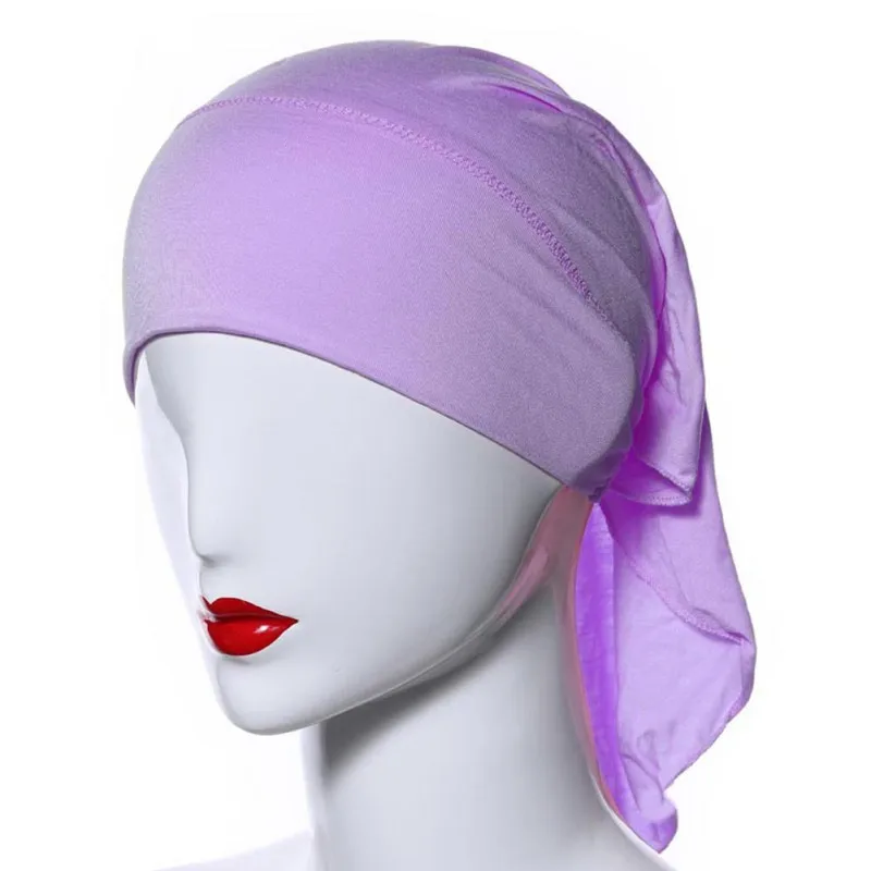 Мусульманское Для женщин мягкая удобная Внутренняя Хиджаб Caps исламского underscarf Шапки ArmyGreen - Цвет: Фиолетовый