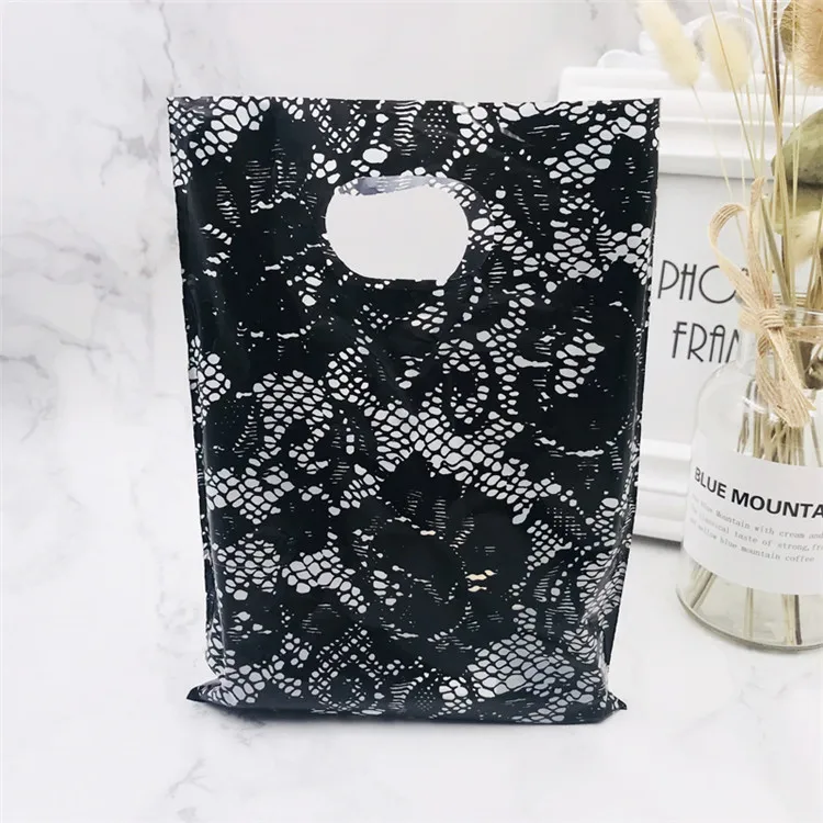 Более леопардовым узором ювелирные изделия Пластик сумка с ручками 15x20 см подарок на свадьбу из бутика подарочная упаковка Пластик с ручкой - Цвет: Black Lace Flower