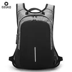OZUKO Для мужчин рюкзак моды зарядка через usb паролем Anti-theft Водонепроницаемый студент дизайнер ноутбук рюкзак Для женщин школьные сумки