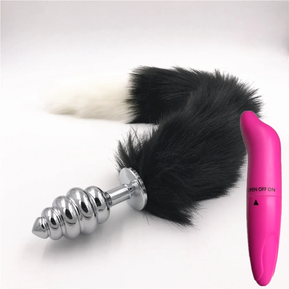 Black And White Sexy Photos Tail But Plugs - 2 Pcs/Lot Vibrator And Black And White 40cm Fox Tail Anal Plug Metal Black And White Sexy Photos Tail But Plugs - 2 Pcs/Lot Vibrator And Black And White 40cm Fox Tail Anal Plug Metal