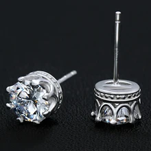 Блестящие 5A 6 мм кубический цирконий серебряные серьги-гвоздики для женщин и мужчин кристалл Корона пирсинг серьги унисекс мужские ювелирные изделия рождественские подарки