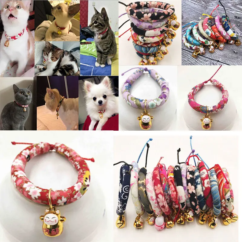 Pet Cats Collar Dogs Handwork Japanese Style Handmade Adjustable