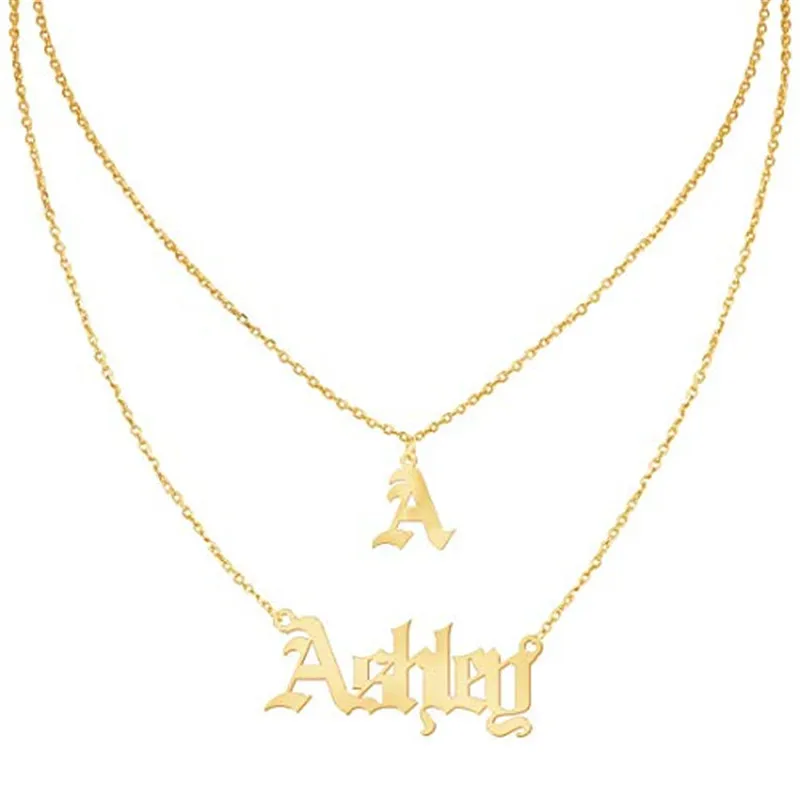 

Custom 2 Names Necklace Personalized Old English Font Name Necklace Customized Monogram Nameplate Necklace