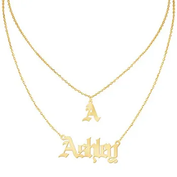 

Vintage Layered Custom 2 Names Necklace Personalized Old English Name Customized Monogram Nameplate Necklaces Multilayer