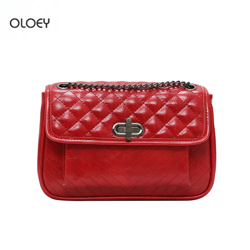 

OLOEY Women's fashion prismatic small bag New simple lock shoulder bag Chain crossbody bag Pu leather small square bag