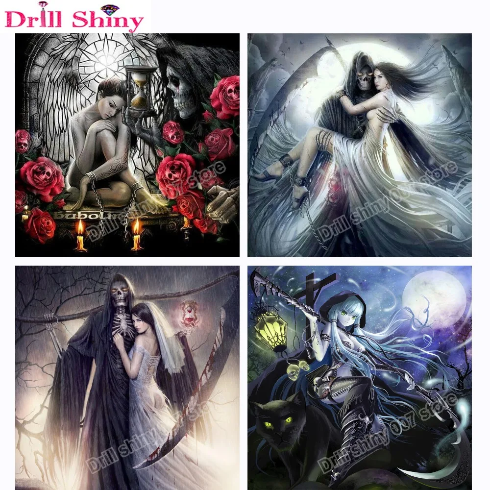 

NEW 5D DIY Full Square/Round Drill Diamond Painting 'grim reaper and bride beauty' Diamond Embroidery Mosaic Cross Stitch craft