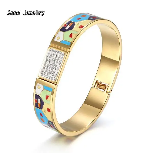 Melhor Designer de Moda Azul do Esmalte Bracelete, Pulseira de Aço Inoxidável na Cor Amarelo Ouro. Nice Cuff Pulseira para a Menina, não pode Amá-lo Mais