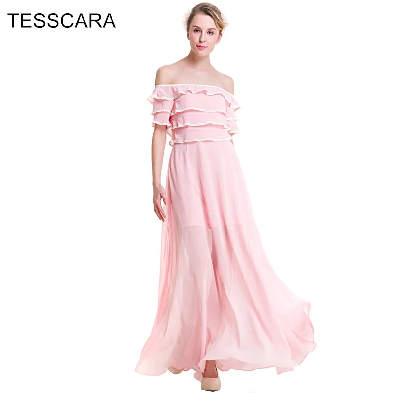 Для женщин летнее, длинное, Макси платье с открытыми плечами дизайнерский халат год Винтаж Vestidos шифон Костюмы Летнее платье принцессы