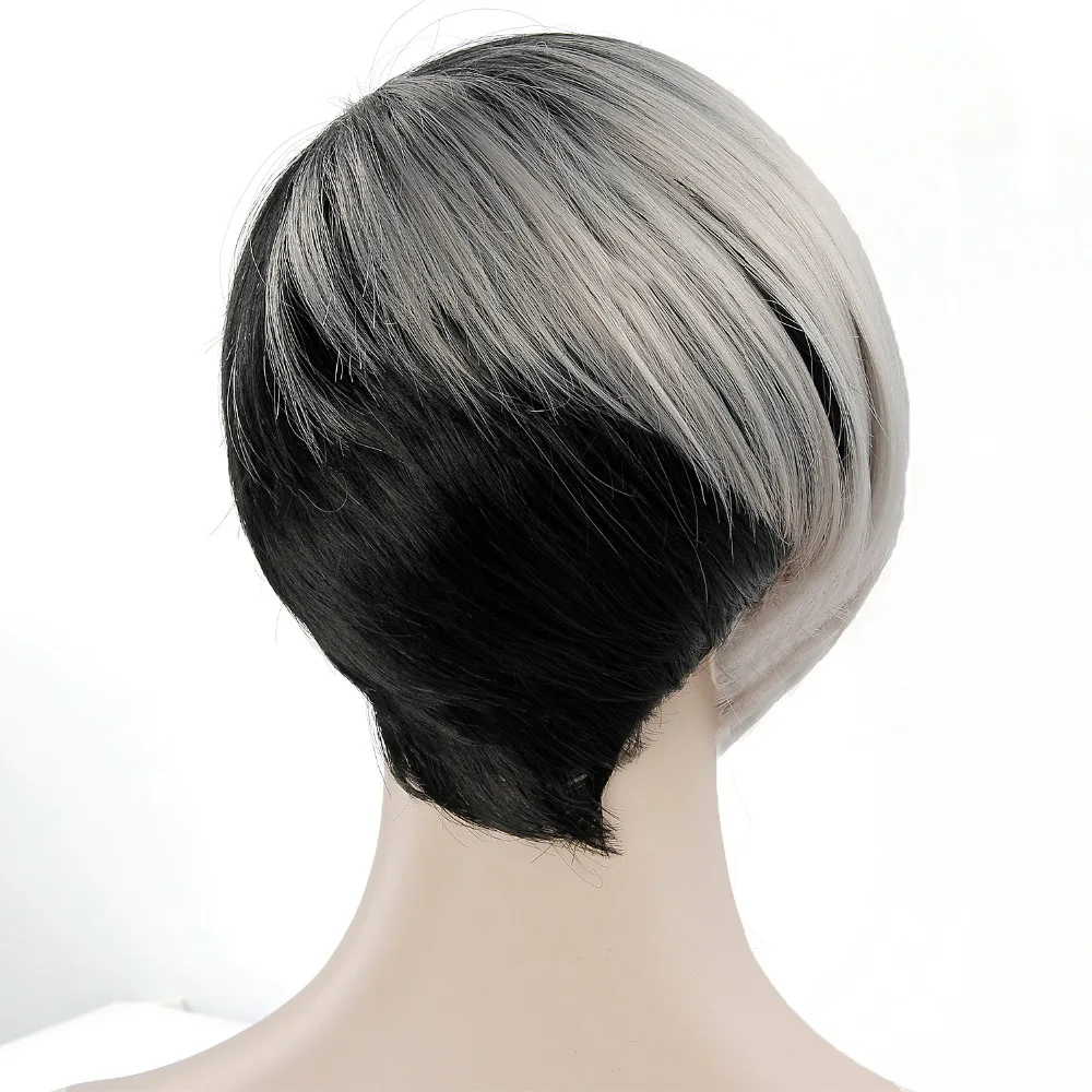 Pelucas negras cortas para mujeres pelucas de pelo sintético mujer fibra resistente al calor Color mezclado Ombre gris peluca Cosplay Pelucas negras cortas para mujeres pelucas de pelo sintético mujer fibra resistente al calor Color mezclado Ombre gris peluca Cosplay