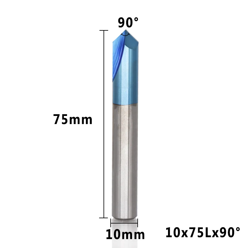 XCAN 1 шт. 2-12 мм 90 градусов нано с синим покрытием фаски концевые фрезы станок с ЧПУ фрезы 2 флейты концевой фрезы Карбид Концевая фреза - Длина режущей кромки: 10x75Lx90D