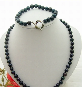 

Wholesale fast SHIPPING >>>N1007104 7.5MM Black Pearl Necklace&Bracelet Set (A0516)