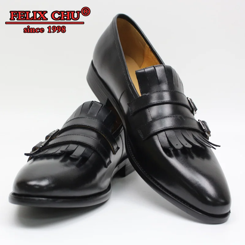 

Luxury Fashion Men Leather Shoes Monk Strap Slip On Black Loafers Men Leather Office Business Wedding Casual Shoes Men