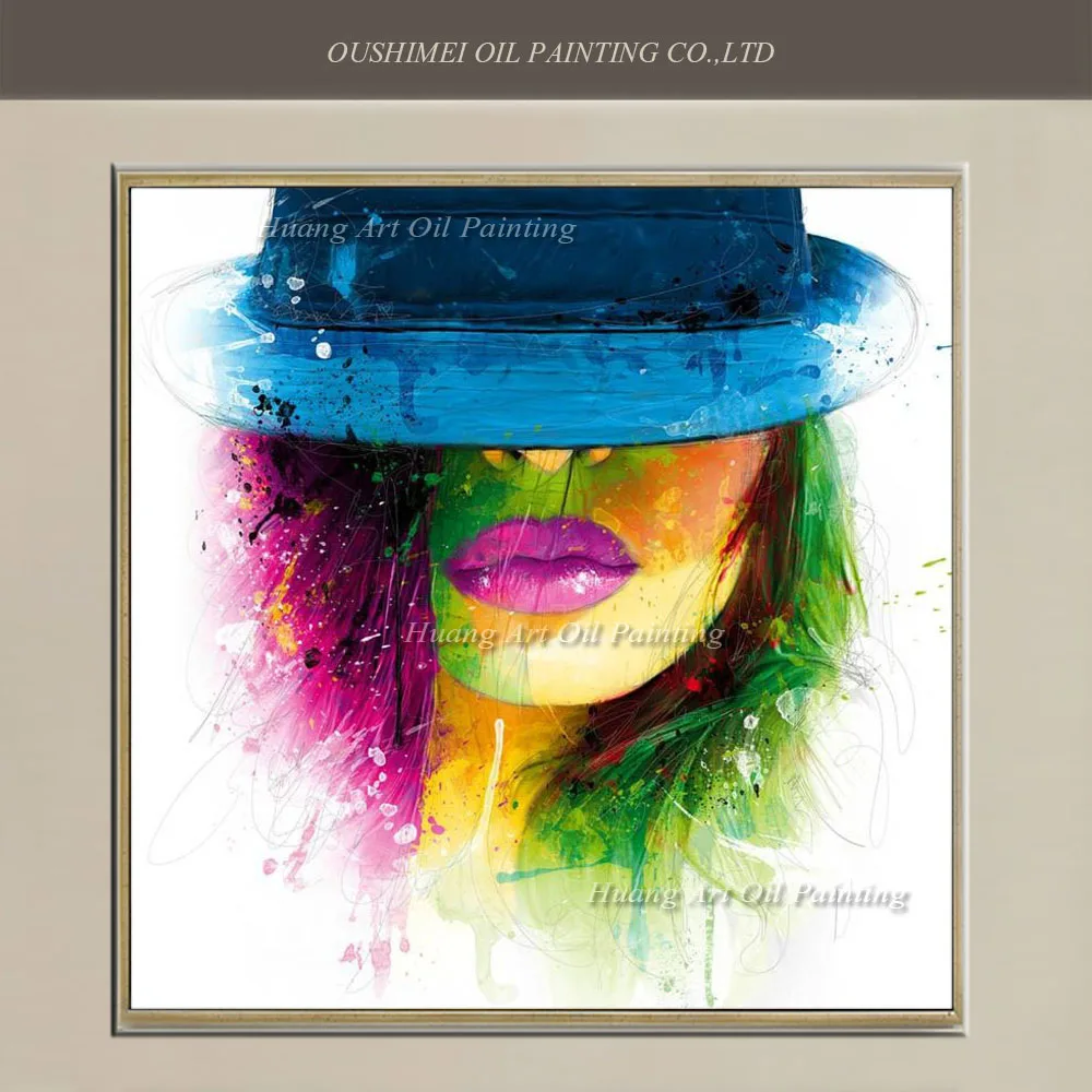 Peint à La Main Moderne Portrait Abstrait Peinture à Lhuile Coloré