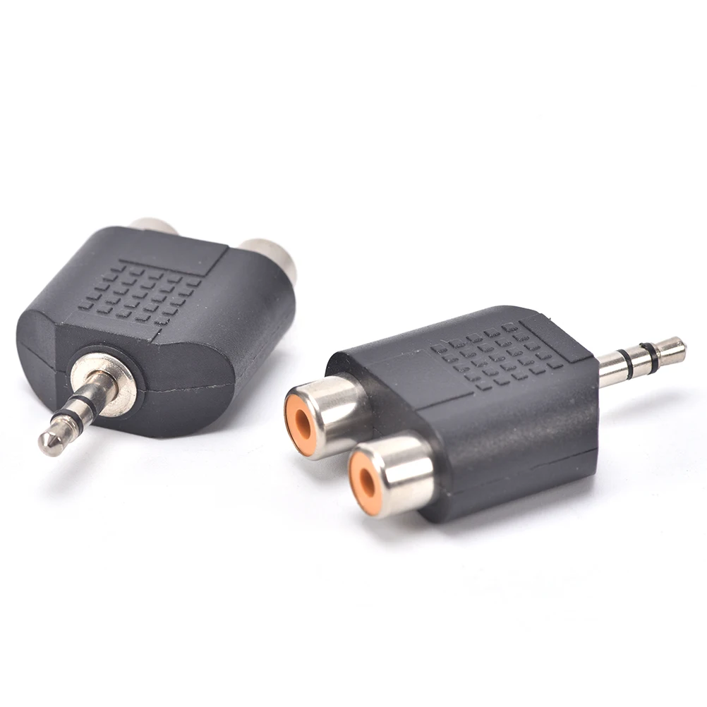 2PCS Gold 3.5mm Stereo Female Mini Jack To 2 Male RCA Plug Adapter Audio Y Cable
