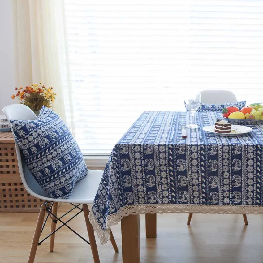

Bohemia Style Blue Elephant Table Cloth Cover Cushion Cover Table Runner Placemat Photography Cloth Decor Dining Coffee Table