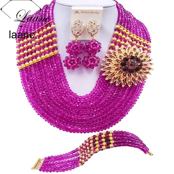 

Laanc 10 Rows Purple Nigerian Beads Jewelry Set 2017 African Wedding Necklace Crystal Bridal Jewelry Sets C22P012