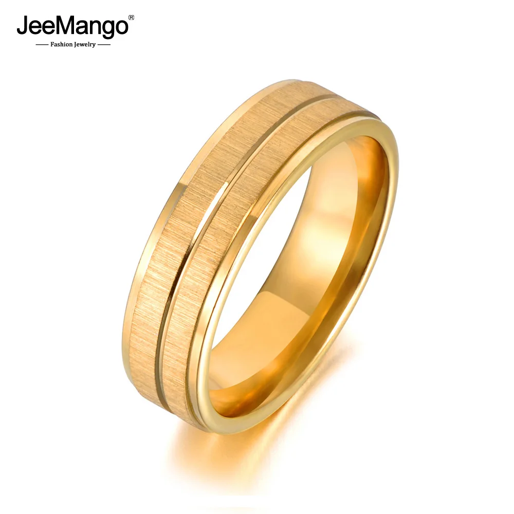 JeeMango матовый золотой цвет из нержавеющей стали кольцо для женщин мужчин простая пара Титановый стальной Свадебный кольцо ювелирные изделия Anneau JR18119