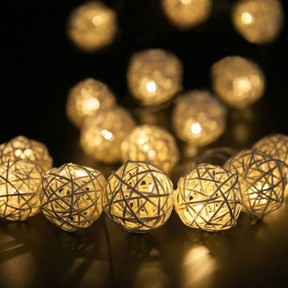 3M 20 LED Rattan Ball String Lights Home Garden Fairy Lamp Party Xmas Decoration