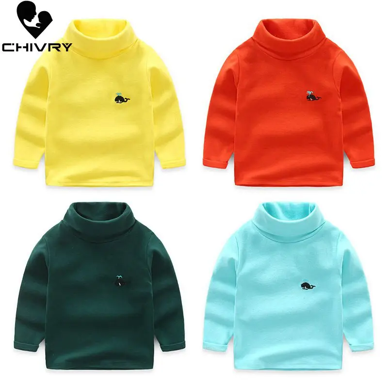 

Chivry New 2019 Boys Girls Kids Fashion Solid Knit Pullover Sweater Tops Children Turtleneck Cartoon Whale Embroidery Sweaters
