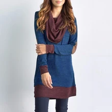 2019 Women Oversized Shirt Long Sleeve Patchwork Tops Ladies Cowl Neck Long Pullover Casual Women Tops