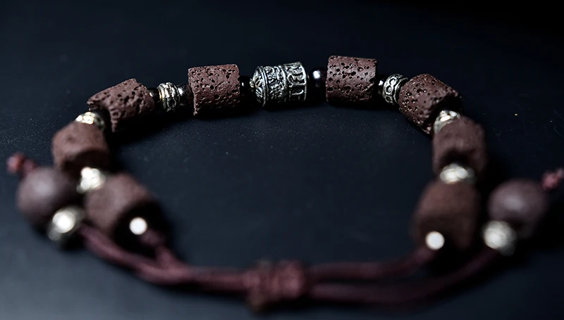 Коричневый вулканического камня Бусины мужской браслет красивый Браслеты для Для женщин природа камень браслет strand Для женщин Браслеты ювелирные изделия