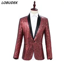Цвет красного вина Цвет Сияющие Блестки Для мужчин Куртка Блейзер прилив мужской ночной клуб DJ певица популярный костюм звезда выпускного производительность хост пальто