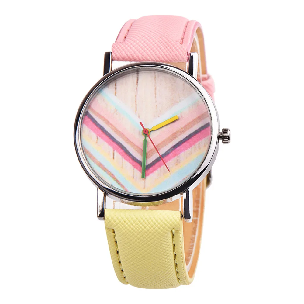 

Cute Girls Womens Casual Colorful wooden dial Leather Analog Quartz Watch Simple Pretty Watch for Girl Lady relogio feminino