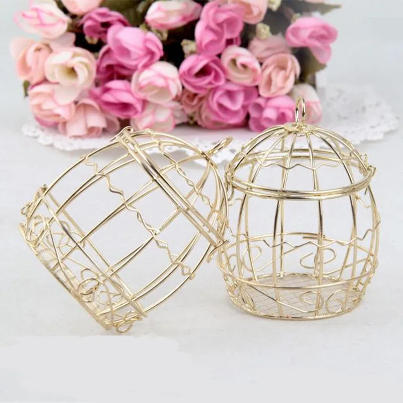 50 Mini metal gold vintage retro bird cage candy boxes baby shower