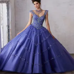 Vestido De 15 Anos De Debutante 2019 v-образный вырез на шнуровке сзади блестящие Бисероплетение Хрустальные Блестки Royal Blue розовые платья Quinceanera