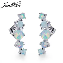 JUNXIN круглые белые серьги-гвоздики с огненным опалом, уникальные серьги для женщин, модные свадебные украшения, подарок для подружки невесты