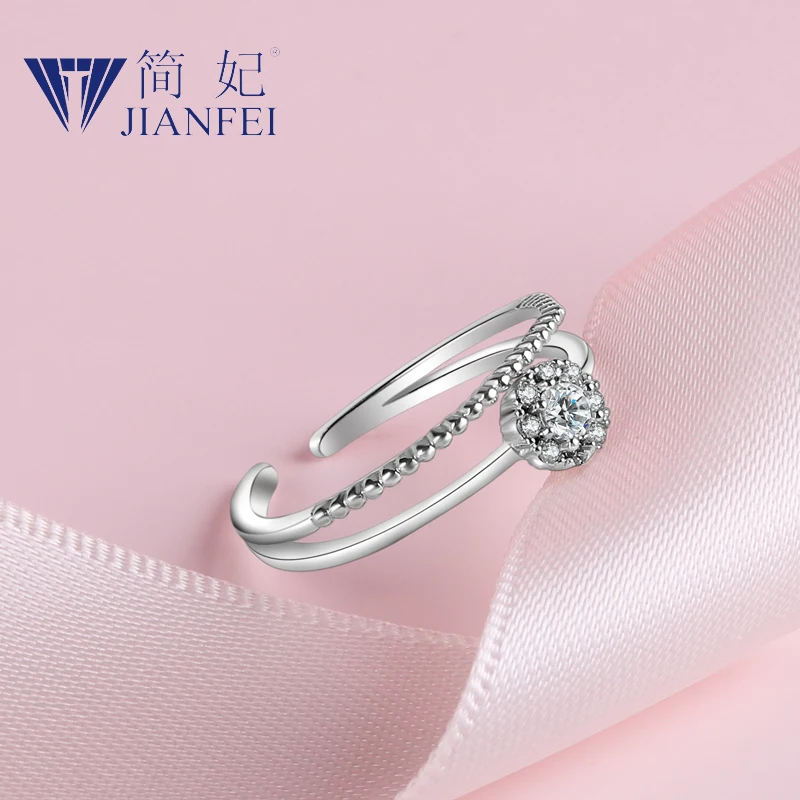

Rhinestone 925 sterling silver ring Open loop for Women Girls Jewelry Adjustable Size Finger Ring 1