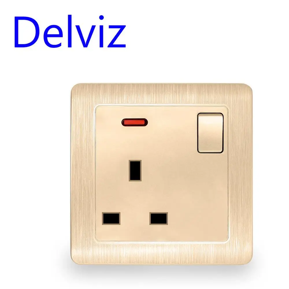 Delviz UK Standard 13A Socket, Household white/gold stylish socket, LED indicator on-off control, AC 110-250V Wall Power Outlet