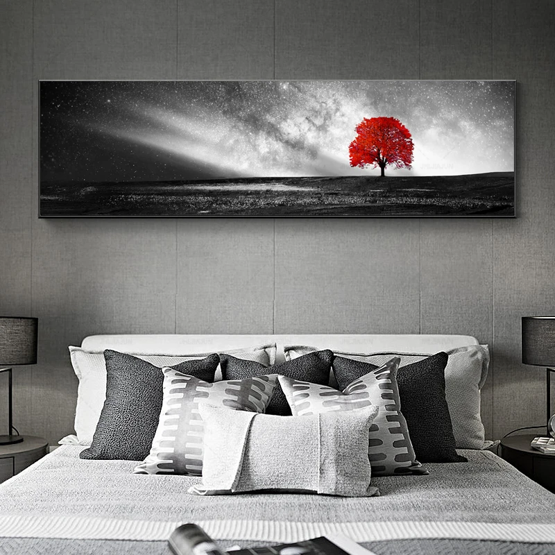 

HD Print Painting Black And White Red Tree Cuadros Landscape Canvas Wall Art Home Decor For Living Room Wall Picture