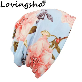 

LOVINGSHA Autumn Winter Female Floral Design Hat For Ladies Women Dual-use thin Skullies And Beanies Girl Scarf Face Mask HT120